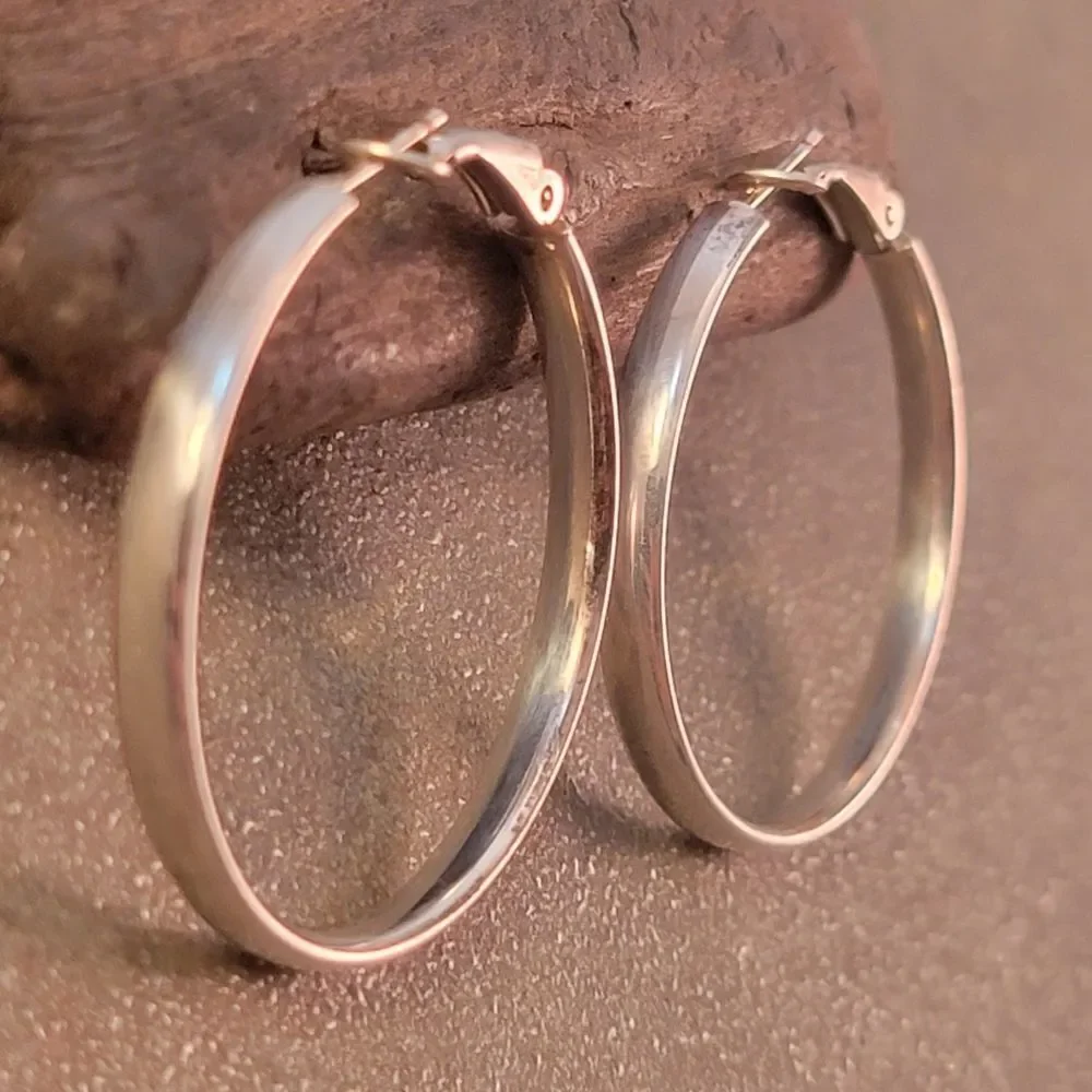 Sterling Silver 1 1/2" Hoop Earrings - Picture 1 of 7